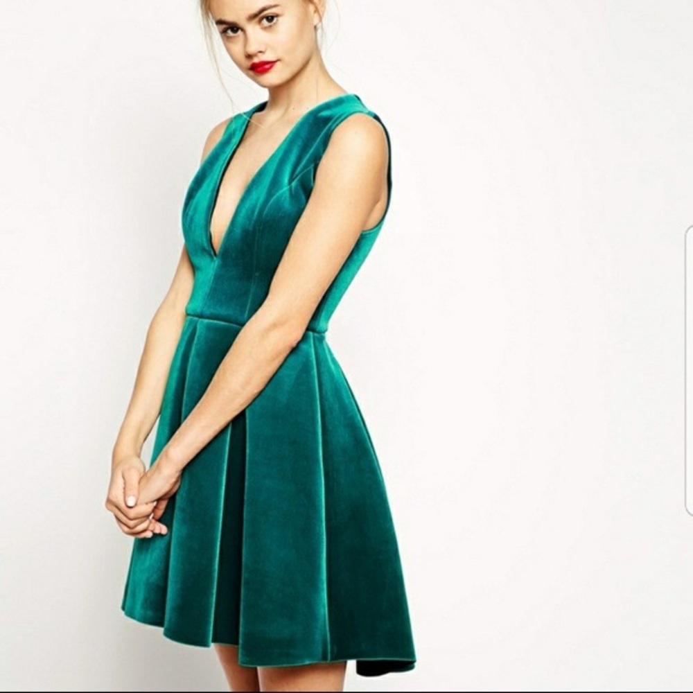 ASOS Bonded Velvet Deep Plunge Skater Dress